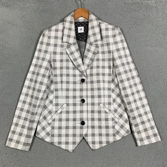 CAbi Valentina Blazer Women's 10 Gray Checkered 5292 Stretch Ponte Jacket Career - Picture 2 of 12